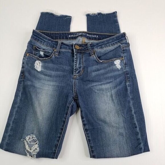 Articles Of Society Denim - Articles of Society Womens Janis Skinny Jeans Size 26‎ Distressed Ripped Knee